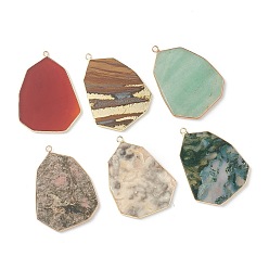 Mixed Stone Natural Mixed Gemstone Pendants, with Golden Brass Edge, Irregular Polygon, 43x33x2mm, Hole: 1.6mm