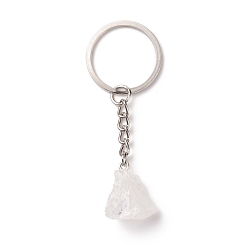 Cristal de Quartz Porte-clés en cristal de quartz naturel, avec 201 accessoire en acier inoxydable, 7.5~8 cm