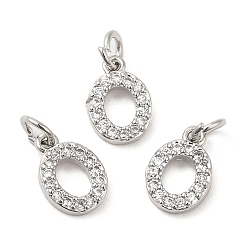 Real Platinum Plated Brass Micro Pave Grade AAA Cubic Zirconia Charms, Letter O, Cadmium Free & Nickel Free & Lead Free, Real Platinum Plated, 9x6x1.5mm, Hole: 2mm
