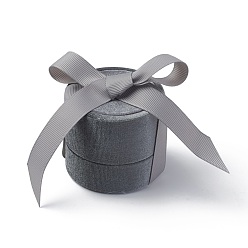 Gray Velvet Jewelry Set Box, with Ribbon and Card Paper, for Necklaces, Column, Gray, 6x5.5cm, Inner Diameter: 5.1cm