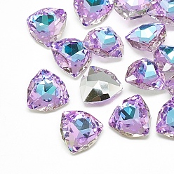 Vitrail Light DIY Pointed Back K9 Glass Rhinestone Cabochons, Random Color Back Plated, Faceted, Triangle, Vitrail Light, 12x12x4.5mm