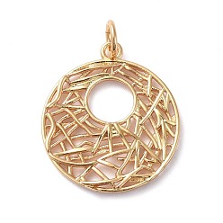 Real 18K Gold Plated Brass Filigree Pendants, Hollow, Long-Lasting Plated, Flat Round, Real 18K Gold Plated, 20x18x1.8mm, Hole: 3.5mm