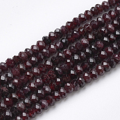 Garnet Natural Garnet Beads Strands, Faceted Rondelle, 3~3.5x2~2.5mm, Hole: 0.5mm, about 155pcs/strand, 15.7 inch