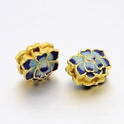 Golden Rack Plating Brass Enamel Flower Beads, Cadmium Free & Lead Free, Golden, 11x14x9mm, Hole: 3mm