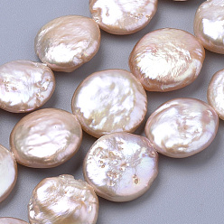PeachPuff Natural Baroque Pearl Keshi Pearl Beads Strands, Cultured Freshwater Pearl, Flat Round, PeachPuff, 15~18x13~14x4~5mm, Hole: 0.5mm, about 28~30pcs/strand, 15.5 inch