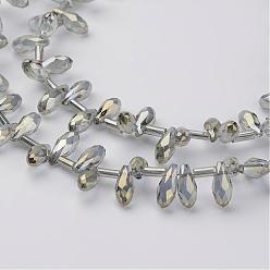 Gris Ardoise Perles en verre electroplate, perles percées, larme à facettes, gris ardoise, 9x4mm, Trou: 1mm, Environ 98 pcs/chapelet, 17.3 pouce