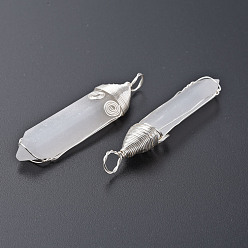 Silver Natural Selenite Big Pendants, with Brass Findings, Rack Plating, Bicone, Silver, 64~70x12~20x7~14mm, Hole: 6mm
