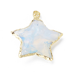 Golden Opalite Pendants, with Brass Snap on Bails, Edge Metal Color Plated, Star, Golden, 30~45x30~45x7.5~10mm, Hole: 4.5x7mm