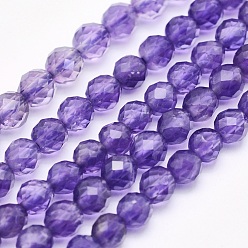 Amethyst Natural Amethyst Beads Strands, Round, Faceted, 4mm, Hole: 0.5mm, about 93pcs/strand, 15.5 inch(39.5cm)