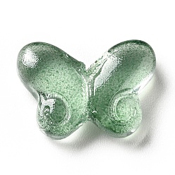 Green Transparent Glass Beads, Butterfly, Green, 10x14.5x4.5mm, Hole: 1mm