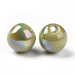 Olive Terne Abs perles en plastique, perles percées, de couleur plaquée ab , larme, vert olive, 20x20x19~19.5mm, Trou: 5mm