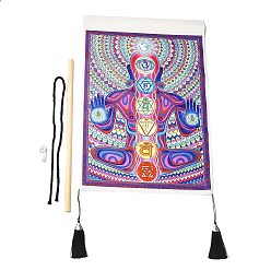 Pourpre Moyen Tapisserie murale en tissu chakra, méditation de yoga trippy tentures, tapisserie verticale, pour la décoration, rectangle, support violet, 653~665x345~349x1mm