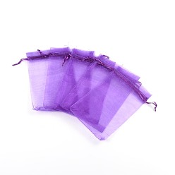 Blue Violet Organza Gift Bags with Drawstring, Jewelry Pouches, Wedding Party Christmas Favor Gift Bags, Blue Violet, 9x7cm