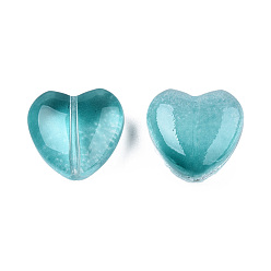 Cyan Oscuro Perlas de vidrio pintado en aerosol transparente, corazón, cian oscuro, 12x12x5.5 mm, agujero: 0.9~1 mm