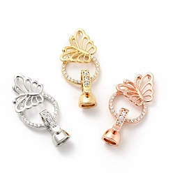 Mixed Color Butterfly with Ring Brass Micro Pave Clear Cubic Zirconia Fold Over Clasps, Cadmium Free & Lead Free, Mixed Color, Butterfly: 15x17.5x3mm, hole: 1mm, Clasp: 13x7x6mm, Inner Diameter: 4mm