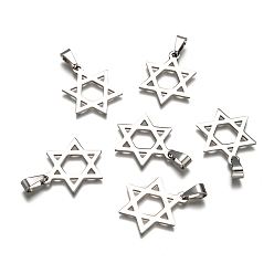 Stainless Steel Color Boy Jewelry Original Color 201 Stainless Steel Pentagram Pendants, for Jewish, Star of David, Stainless Steel Color, 32x25x1.5mm, Hole: 4x9mm
