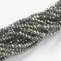 Green Electroplate Glass Beads Strands, Full Rainbow Plated, Faceted, Rondelle, Green, 3x2mm, Hole: 0.8~1mm, about 185~190pcs/strand, 15.5~16 inch(39.3~40.6cm)