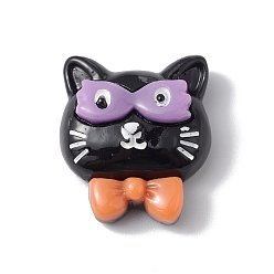 Cat Shape Halloween Theme Opaque Resin Cabochons, Black, Cat Pattern, 23.5x20.5x8.5mm
