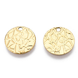 Real 18K Gold Plated Ion Plating(IP) 304 Stainless Steel Charms, Textured, Flat Round Charm, Real 18K Gold Plated, 12x0.8mm, Hole: 1.4mm