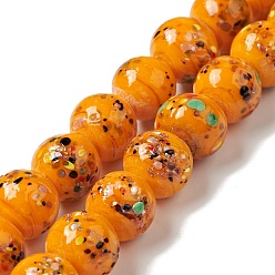 Orange Handmade Lampwork Beads Strand, Round, Orange, 10x9~10mm, Hole: 1.2mm, about 40pcs/strand, 14.76 inch(37.5cm)