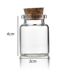 Clear Glass Bottle, with Cork Plug, Wishing Bottle, Column, Clear, 3x4cm, Capacity: 15ml(0.51fl. oz)