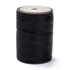Black Round Waxed Polyester Thread String, Micro Macrame Cord, Twisted Cord, for Leather Sewing Stitching, Black, 0.55mm, about 131.23 yards(120m)/roll