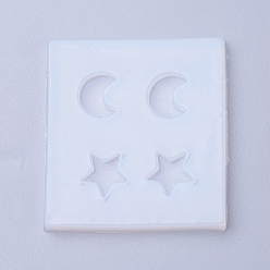 White Food Grade Silicone Molds, Resin Casting Molds, For UV Resin, Epoxy Resin Jewelry Making, Square with Moon and Star, White, 52x49x5mm, Inner Diameter: 12~13x7~12mm