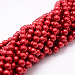 Roja Shell hebras de perlas de cuentas, rondo, Grado A, rojo, 8 mm, agujero: 1 mm, sobre 47 unidades / cadena, 15.5 pulgada