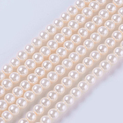 Bisque Eco-Friendly Dyed Glass Pearl Round Bead Strands, Cotton Cord Threaded, Bisque, 4~4.5mm, Hole: 0.7~1.1mm, about 104pcs/strand, 15 inch