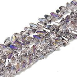 Lilas Perles en verre electroplate, triangle facettes, lilas, 6x5x4mm, Trou: 1.2mm, Environ 88~90 pcs/chapelet, 28~30 cm