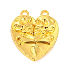 Oro Colgantes magnéticos de aleación, corazón con el cráneo, dorado, 27x24x7 mm, agujero: 2 mm