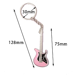 Pink Porte-clés pendentif guitare en alliage de zinc émaillé, pour porte-clés, sac à main, cadeau d'ornement de sac à dos, rose, 12.8 cm