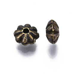 Bronce Antiguo Estilo tibetano flor de la aleación granos del espaciador, sin plomo y cadmio, Bronce antiguo, 6x3 mm, agujero: 1.2 mm, Sobre 3000 unidades / 1000 g