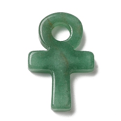 Зеленый Авантюрин Естественный зеленый авантюрин подвески, анкх крест прелести, 29.5~30x20x5~5.5 мм, отверстие : 5 мм
