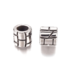 Antique Silver 304 Stainless Steel European Beads, Large Hole Beads, Column, Antique Silver, 9.5x9mm, Hole: 6mm