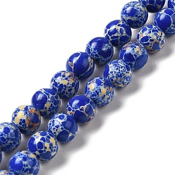 Синий Синтетические окрашенные нити императорской яшмы, круглые, синие, 8 мм, отверстие : 1.2 мм, около 47~48 шт / нитка, 14.96''~15.16'' (38~38.5 см)