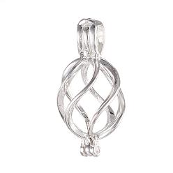 Silver Brass Locket Pendants, Cage Pendants, Cadmium Free & Nickel Free & Lead Free, Hollow, Twisted Teardrop, Silver Color Plated, 22x12x11mm, Hole: 2x4mm, Inner Diameter: 8x11mm