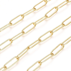 Real 18K Gold Plated Soldered Brass Paperclip Chains, Drawn Elongated Cable Chains, Cadmium Free & Lead Free, Long-Lasting Plated, Real 18K Gold Plated, 14x4.5x1mm