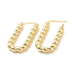Light Gold Brass Twist Rope Rectangle Hoop Earrings for Women, Cadmium Free & Lead Free, Light Gold, 28x14x3mm, Pin: 0.8mm