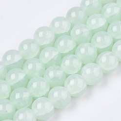 Honeydew Imitation Jade Glass Beads, Crackle, Dyed & Heated, Round, Honeydew, 8x7.5mm, Hole: 1.5mm, about 51~52pcs/strand, 15.35~15.55 inch(39~39.5cm)