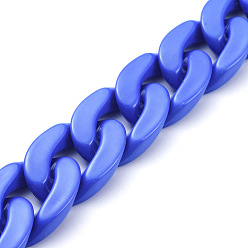 Blue Handmade Opaque Acrylic Curb Chains, Twisted Chain, Oval, for Jewelry Making, Blue, Link: 30x21x6mm, 39.37 inch(1m)/strand