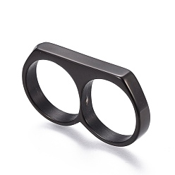 Черный Цвет Металла 304 палец кольца из нержавеющей стали, двойного кольца, металлический черный , Размер 7~12, 17~21.5 мм