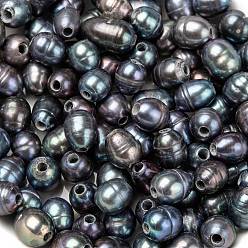 Noir Perles de perles de grand trou, perles en vrac de perles de culture d'eau douce naturelles, teint, riz, noir, 7~10x7~8mm, Trou: 1.8mm