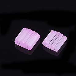 Violet 2 trous perles de rocaille de verre, imitation d'oeil de chat, rectangle, violette, 5x4.5~5.5x2~2.5mm, Trou: 0.5~0.8mm