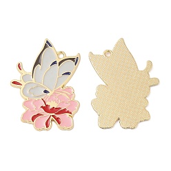 Colorful Alloy Enamel Pendants, Cadmium Free & Nickel Free & Lead Free, Golden, Butterfly with Flower Charm, Colorful, 41x29.5x1mm, Hole: 2mm