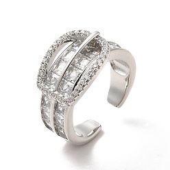 Платинированный Открытое кольцо-манжета в форме пряжки из прозрачного циркония, ионное покрытие (ip) латунное широкое кольцо для женщин, Реальная платина, размер США 8 (18.1 мм)