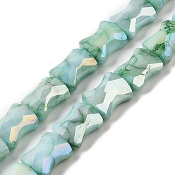 Medium Aquamarine Electroplate Glass Beads Strands, Rainbow Plated, Faceted, Bamboo, Medium Aquamarine, 11x8.5x5.5mm, Hole: 1.4mm, about 40pcs/strand, 16.54''(42cm)