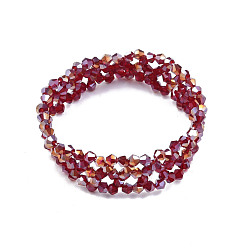 Rouge Foncé Bracelet extensible en perles de verre bling, bracelet fleur tressée femme, rouge foncé, diamètre intérieur: 2 pouce (5 cm)