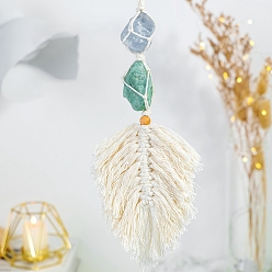 Amazonite Cotton Macrame Pouch Feather Shape Pendant Decorations, with Natural Amazonite & Celestite Nuggets, 400~450mm