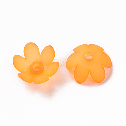 Orange Frosted Acrylic Bead Caps, 6-Petal, Flower, Orange, 14x6mm, Hole: 2mm, about 1660pcs/500g